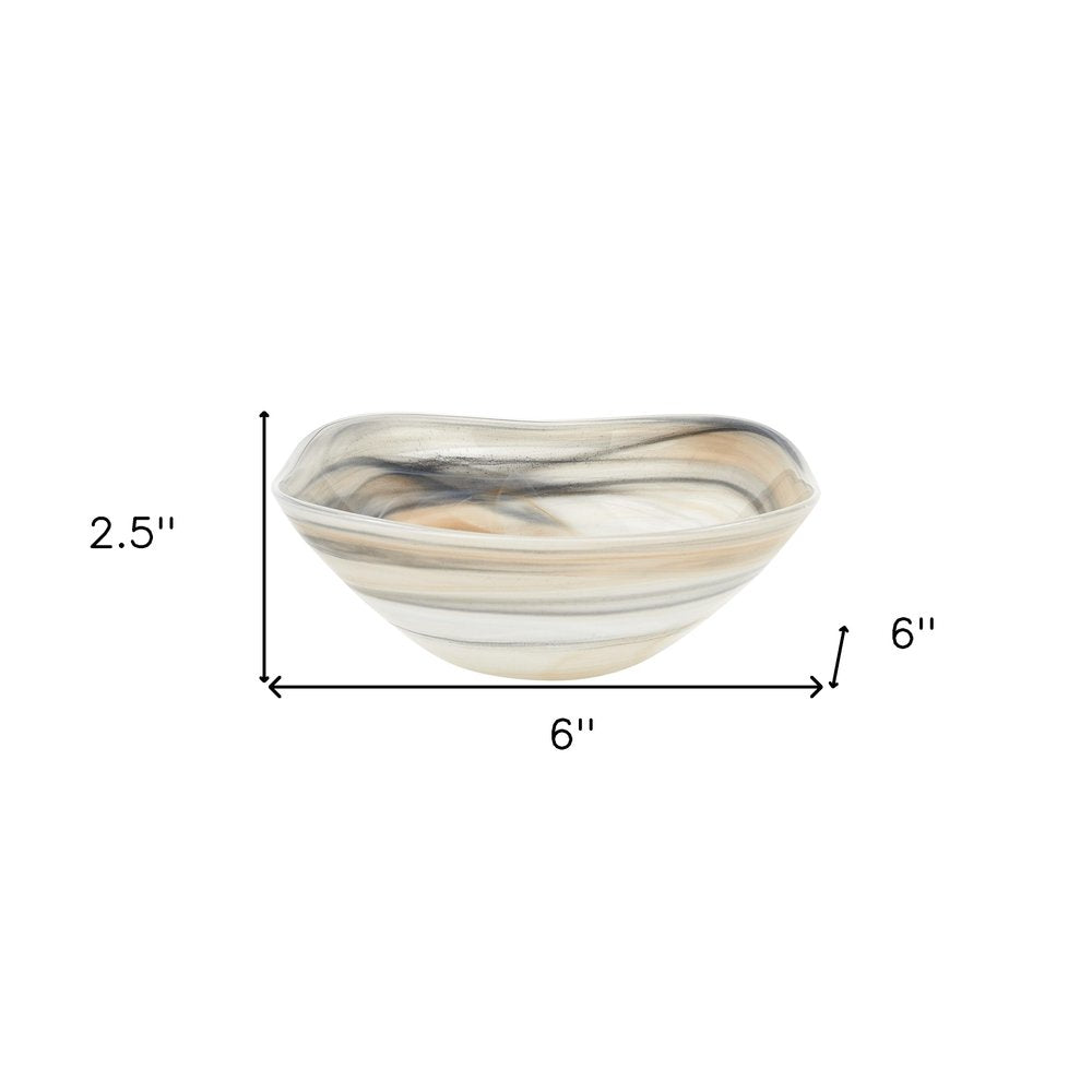 Juego de dos cuencos cuadrados de vidrio de alabastro blanco y topo de 6" para dulces o frutos secos