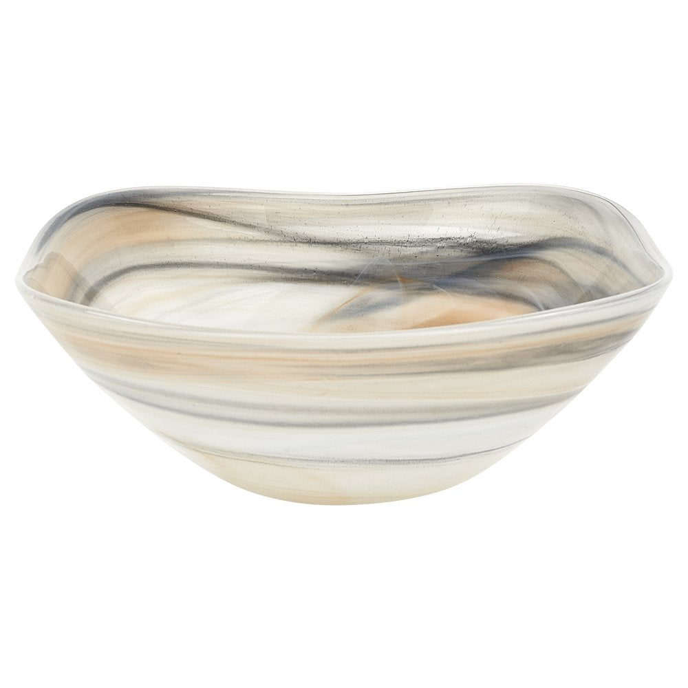 10" Gray Taupe And White Alabaster Glass Square Salad Bowl