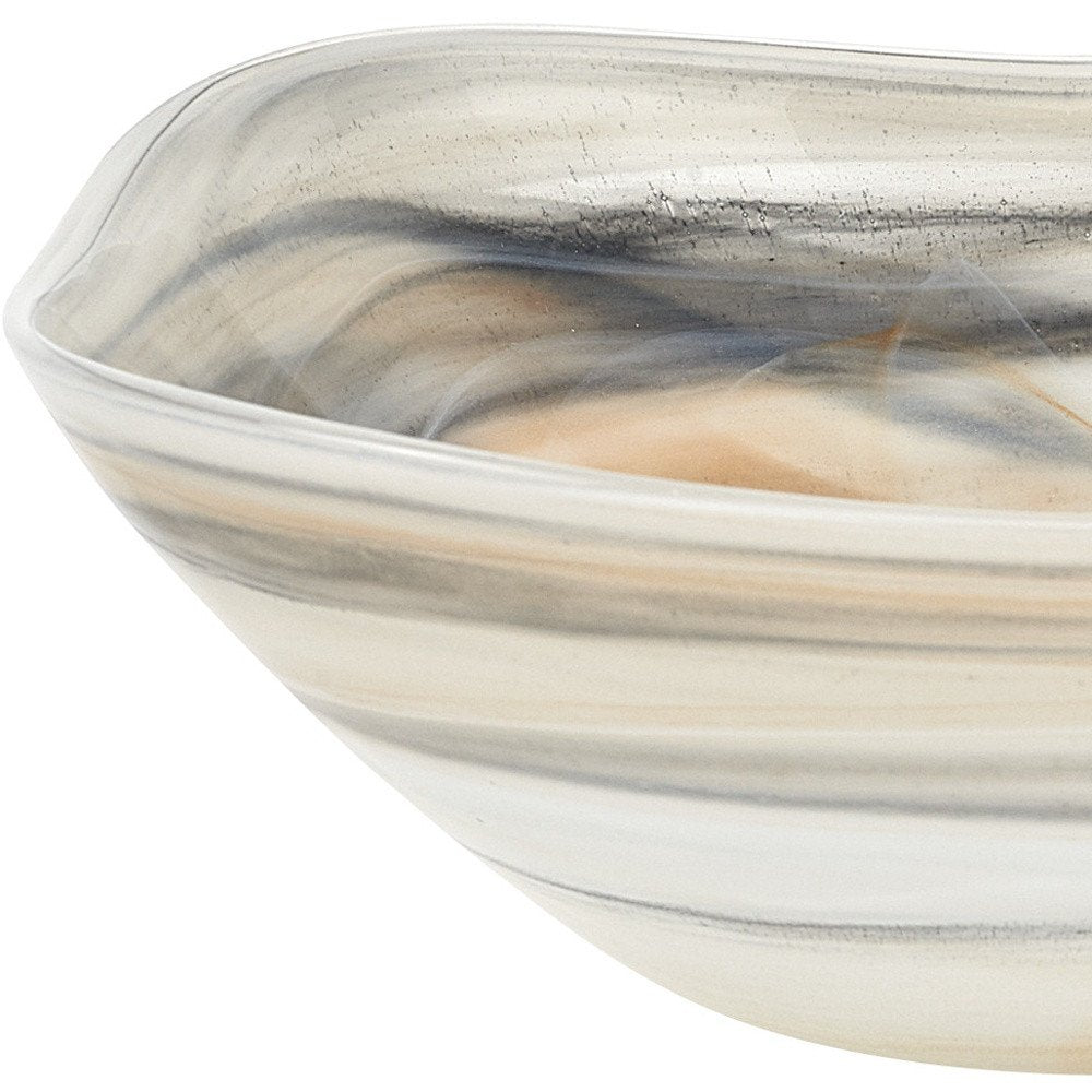10" Gray Taupe And White Alabaster Glass Square Salad Bowl
