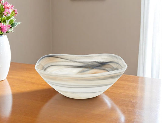 Ensaladera cuadrada de vidrio de alabastro gris topo y blanco de 25 cm
