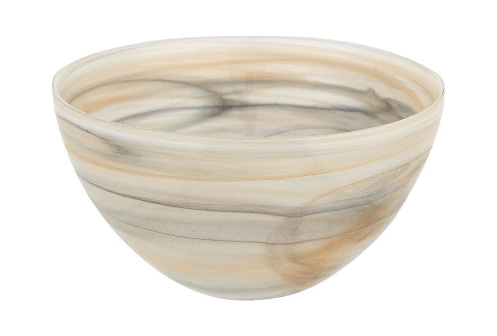 6" Taupe And White Alabaster Glass Round Candy or Nut Bowl