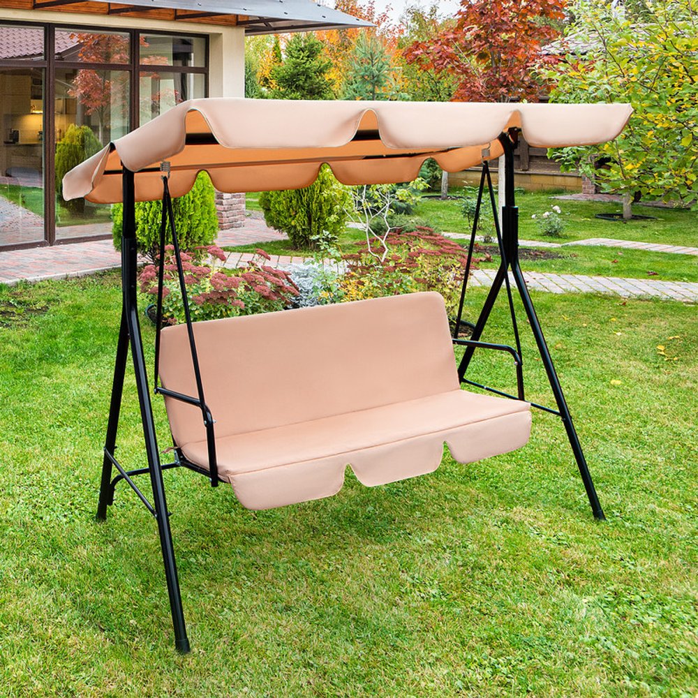 Columpio de exterior de acero beige de 65" con cojín beige
