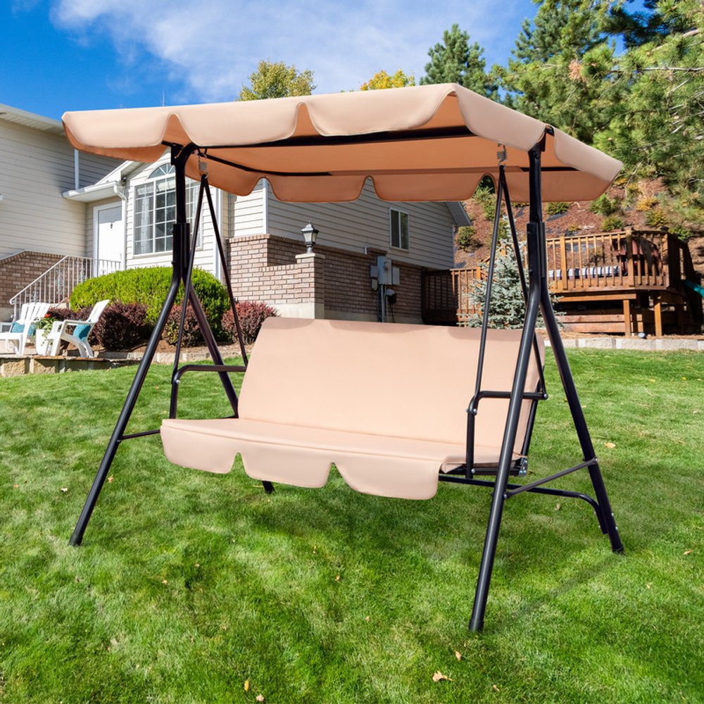 Columpio de exterior de acero beige de 65" con cojín beige