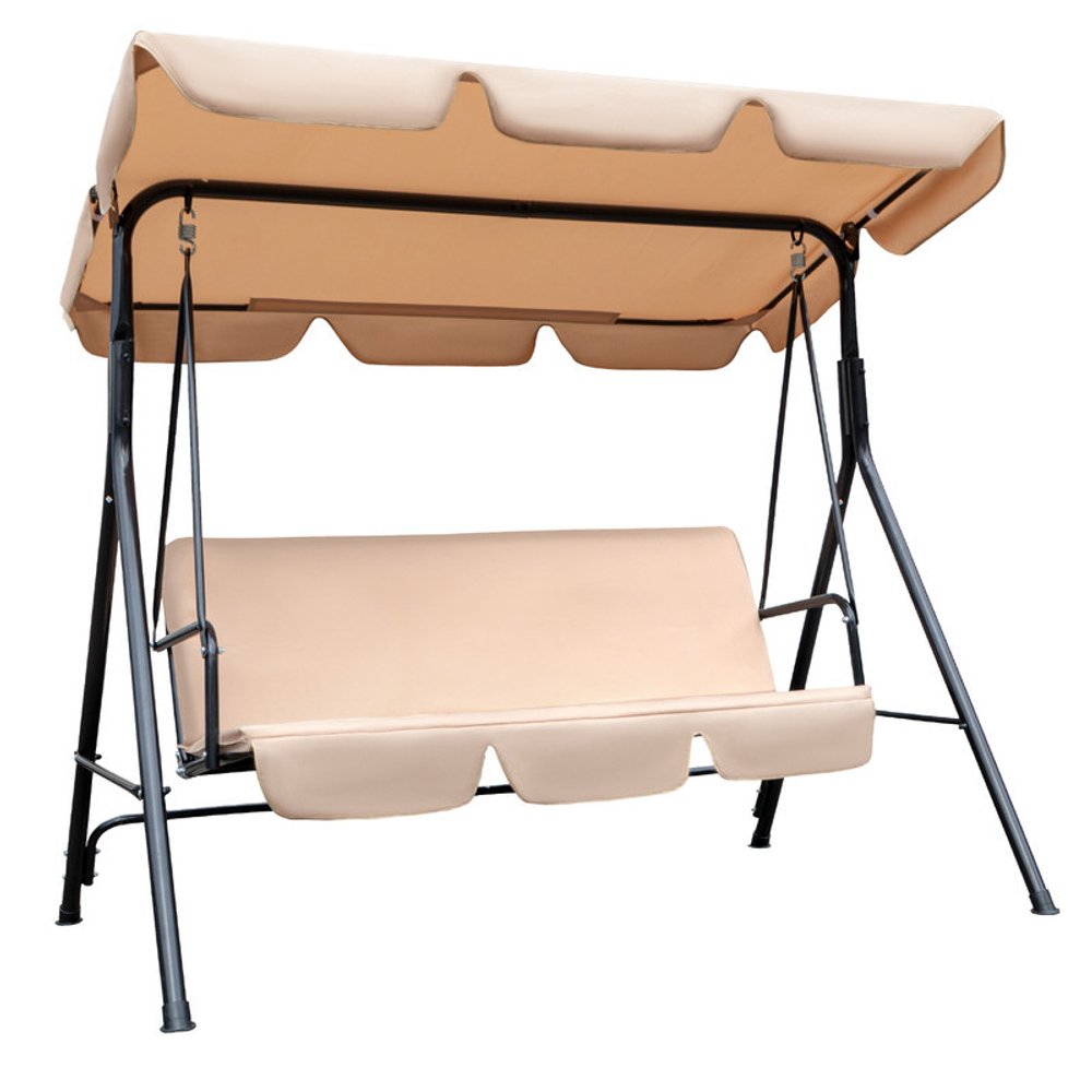 Columpio de exterior de acero beige de 65" con cojín beige