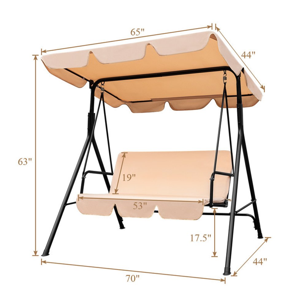 Columpio de exterior de acero beige de 65" con cojín beige
