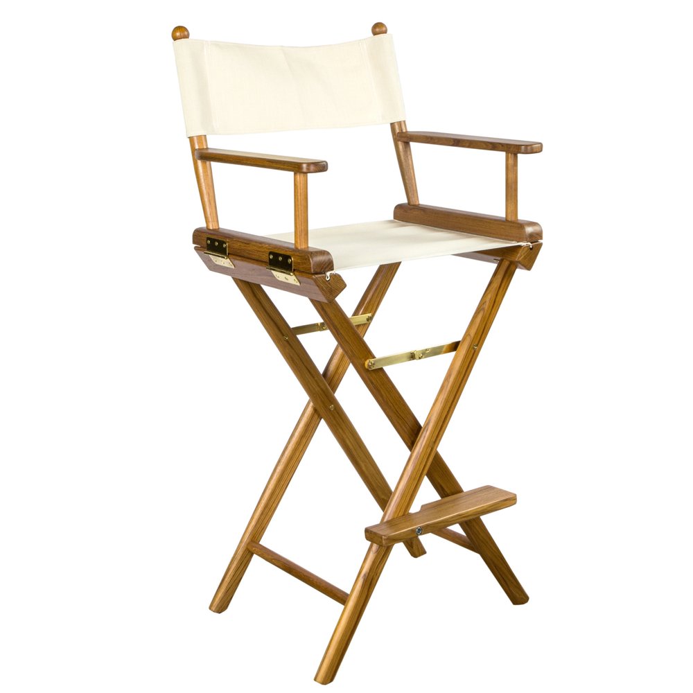 Silla de director para interiores y exteriores de madera maciza color marfil y marrón de 23"