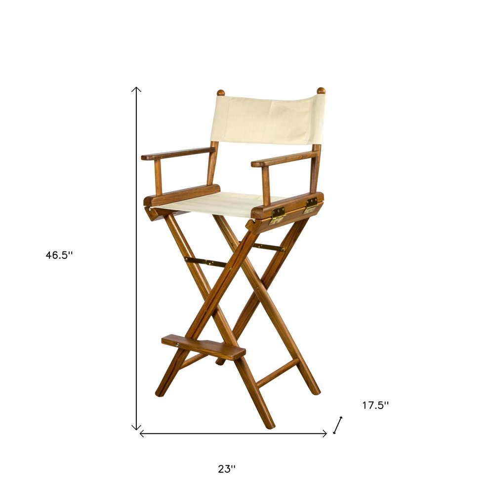 Silla de director para interiores y exteriores de madera maciza color marfil y marrón de 23"