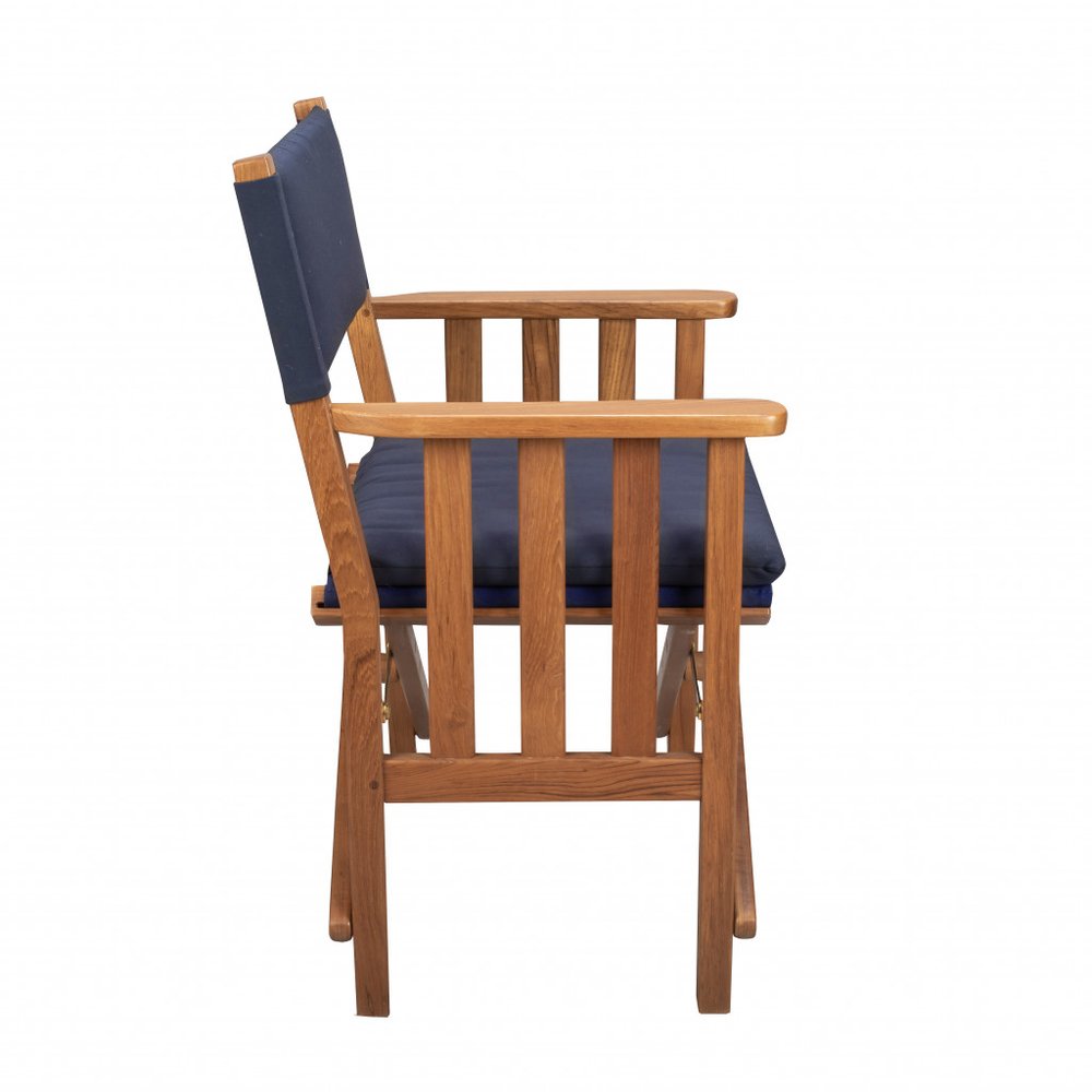 Silla de director de 20" de madera maciza azul marino y natural para interiores y exteriores con cojín azul marino