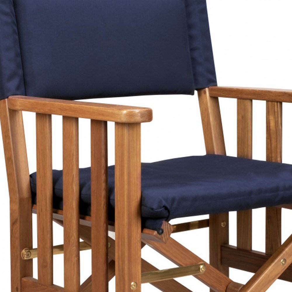 Silla de director de 20" de madera maciza azul marino y natural para interiores y exteriores con cojín azul marino