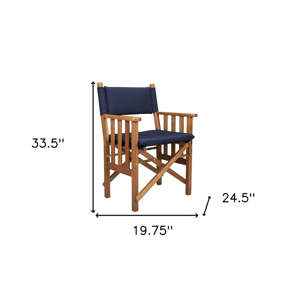 Silla de director de 20" de madera maciza azul marino y natural para interiores y exteriores con cojín azul marino
