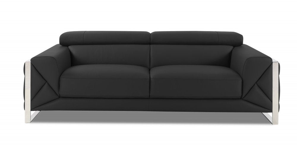 Conjunto de asientos para cinco personas en cuero italiano gris oscuro de dos piezas para interiores