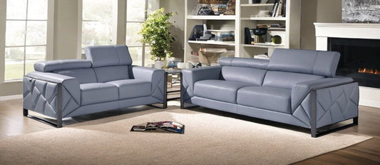 Conjunto de asientos para cinco personas en cuero italiano azul claro para interiores de dos piezas