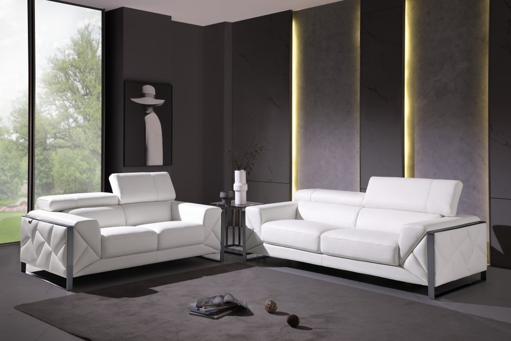 Conjunto de asientos para cinco personas en cuero italiano blanco de dos piezas para interiores