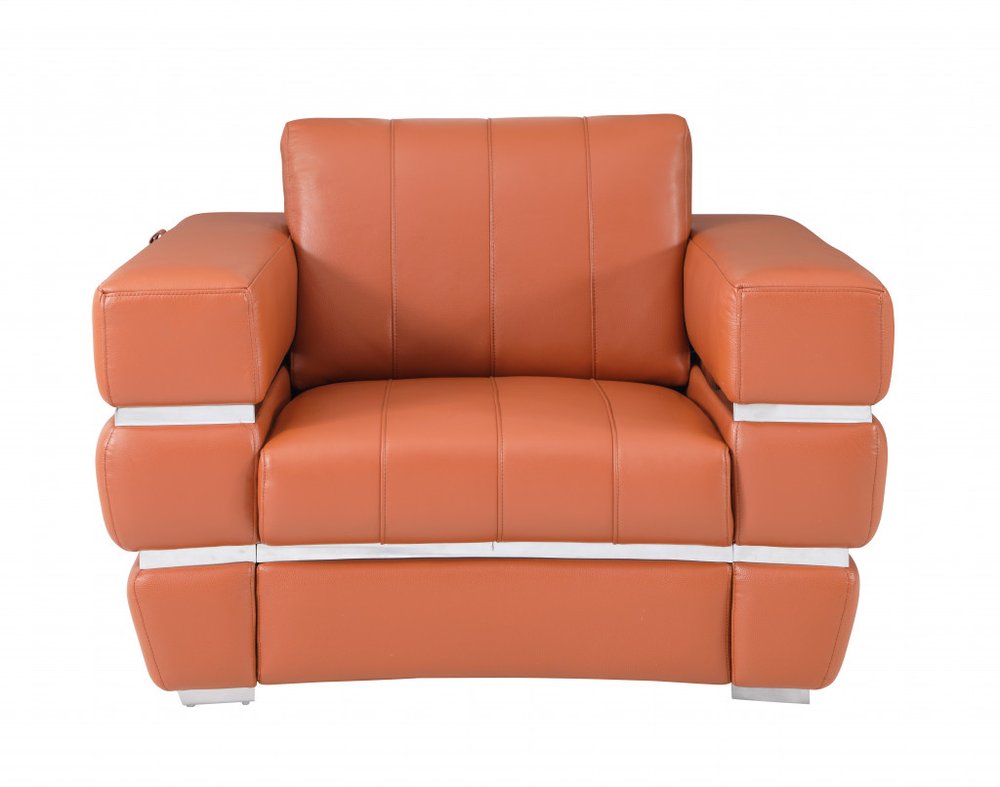 Conjunto de asientos para seis personas en cuero italiano color camello para interiores de tres piezas