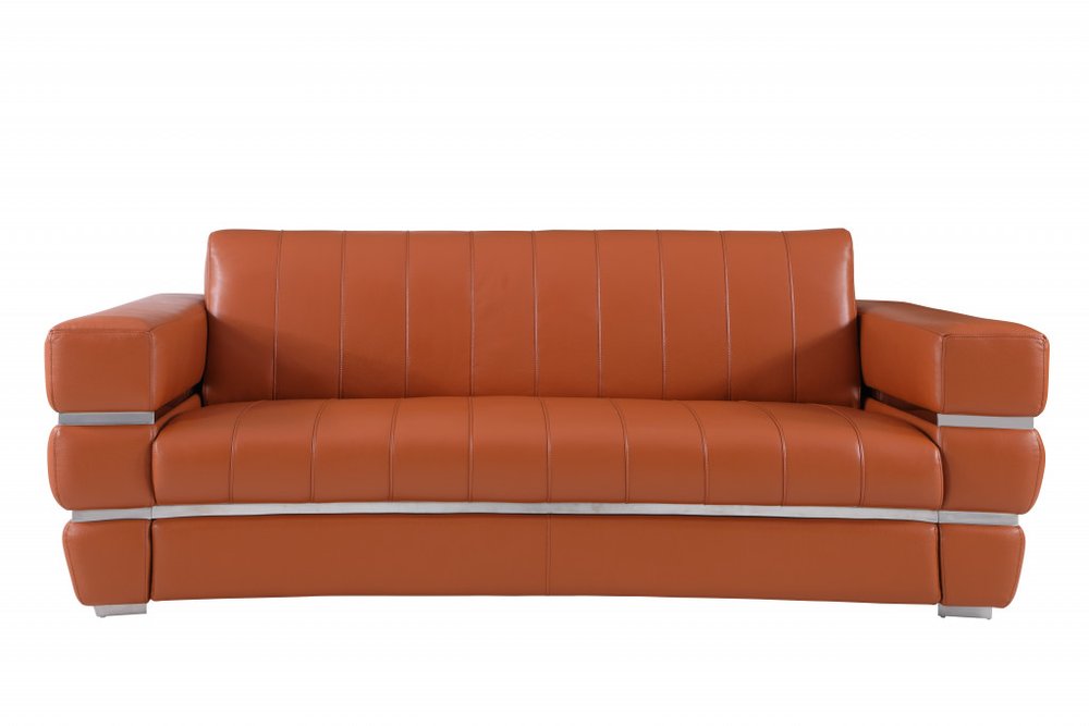 Conjunto de asientos para seis personas en cuero italiano color camello para interiores de tres piezas