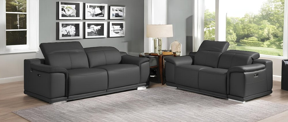 Conjunto de asientos para cinco personas en cuero italiano gris oscuro de dos piezas para interiores