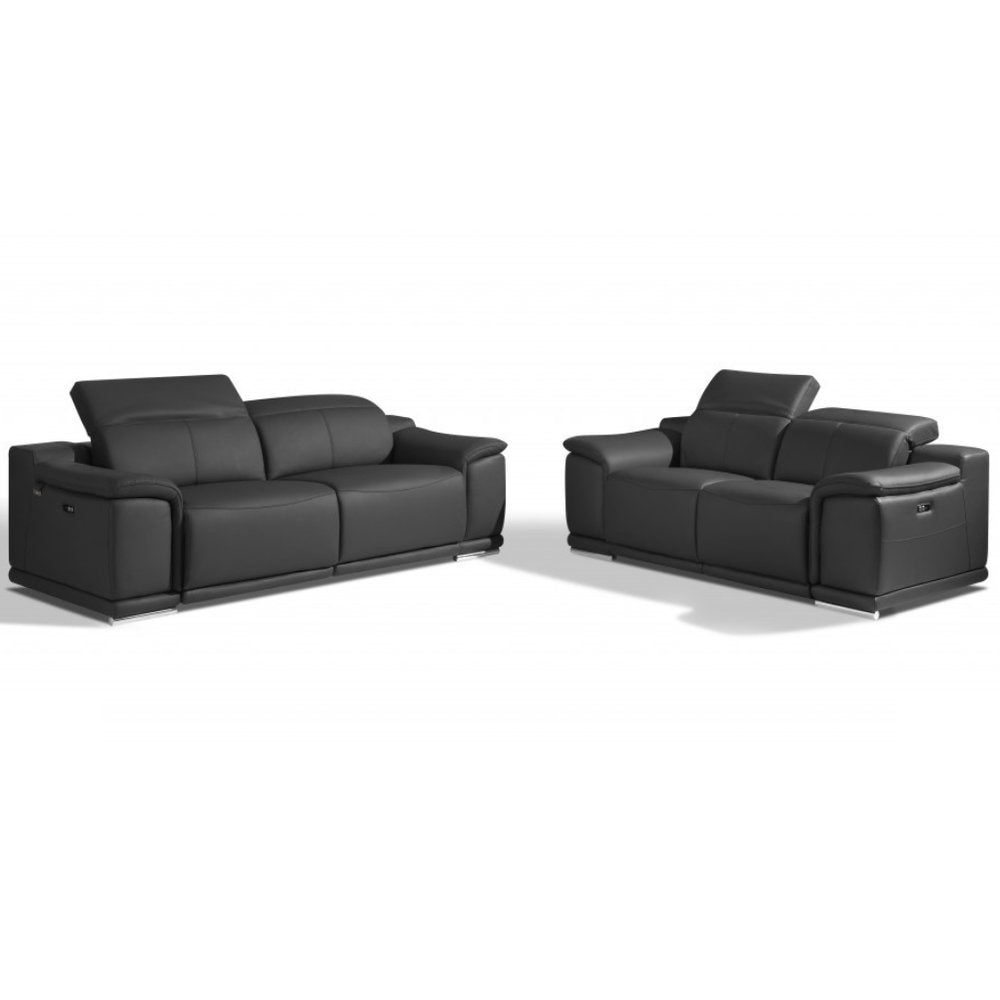 Conjunto de asientos para cinco personas en cuero italiano gris oscuro de dos piezas para interiores