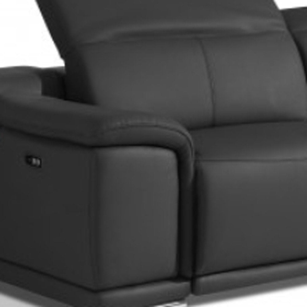 Conjunto de asientos para cinco personas en cuero italiano gris oscuro de dos piezas para interiores