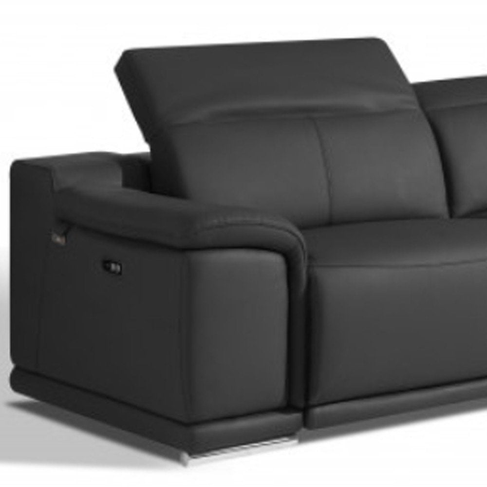 Conjunto de asientos para cinco personas en cuero italiano gris oscuro de dos piezas para interiores