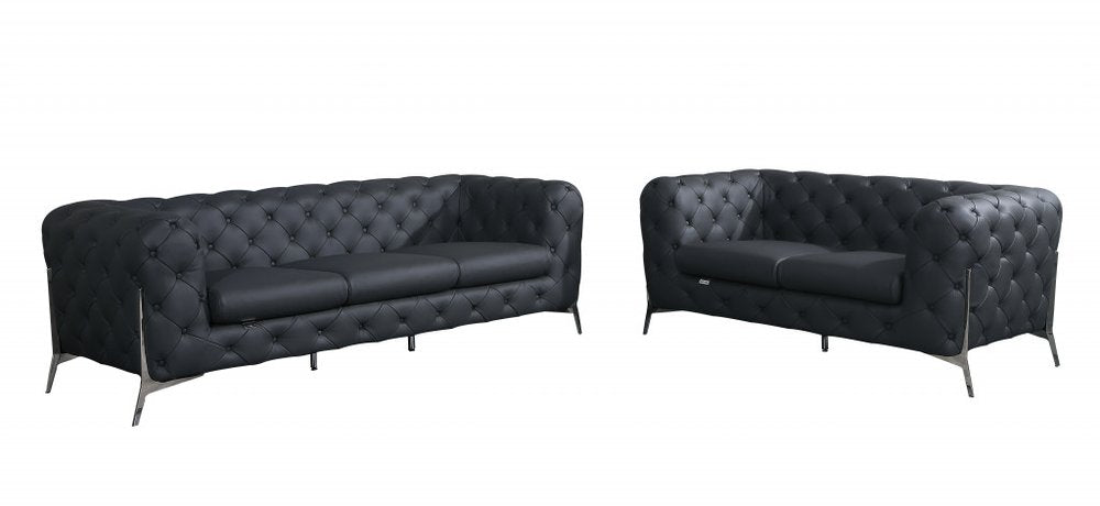 Conjunto de asientos para cinco personas en cuero italiano gris oscuro para interiores de dos piezas