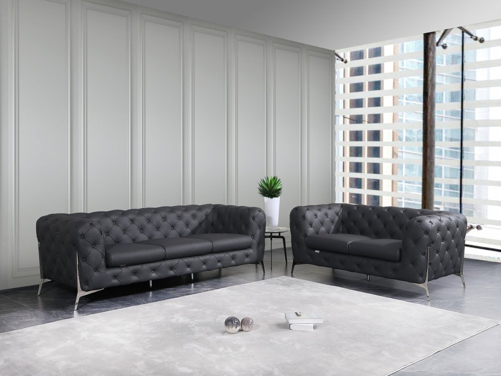 Conjunto de asientos para cinco personas en cuero italiano gris oscuro para interiores de dos piezas
