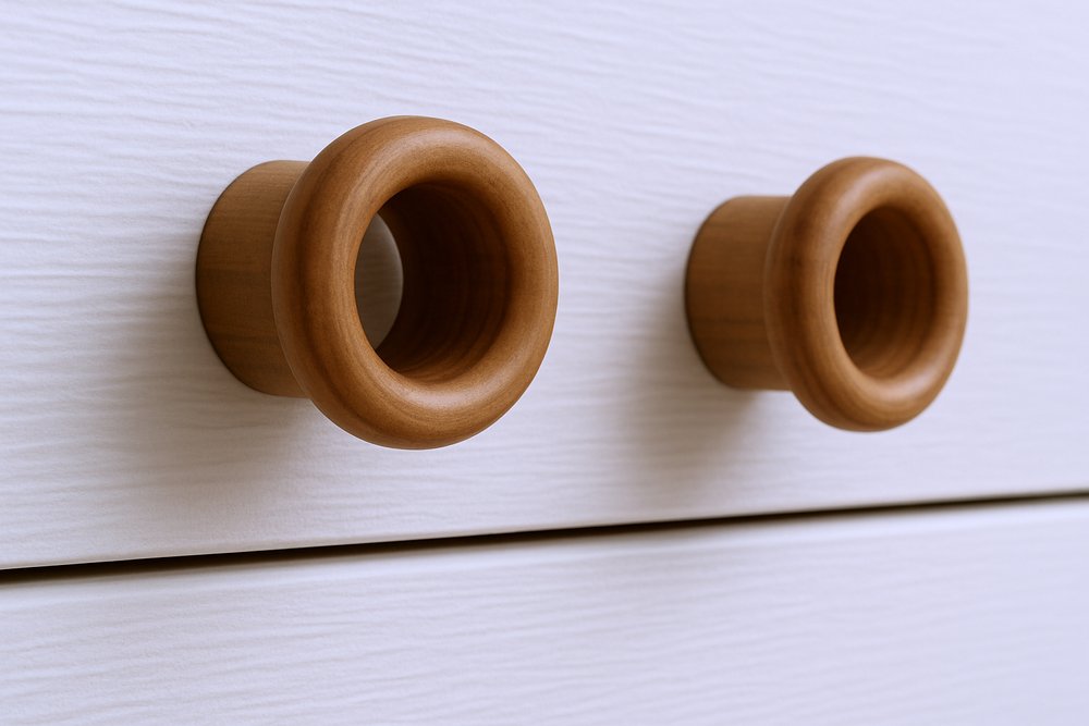 Set of Two Brown Wood Open Circle Drawer Pull Knobs