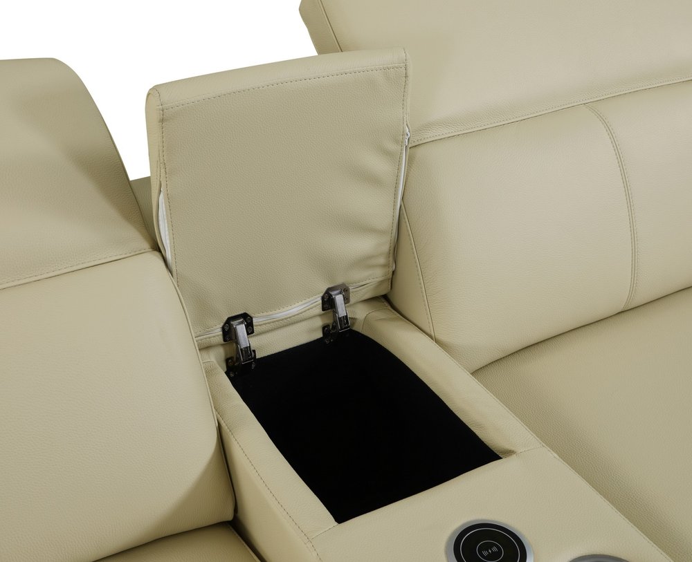Seccional esquinero de seis piezas en forma de U, reclinable eléctrico, de cuero italiano beige con consola
