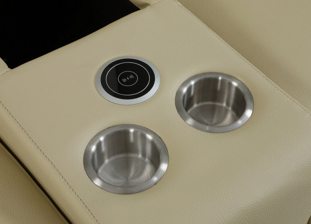 Seccional esquinero de seis piezas en forma de U, reclinable eléctrico, de cuero italiano beige con consola
