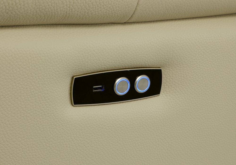 Seccional esquinero de seis piezas en forma de U, reclinable eléctrico, de cuero italiano beige con consola