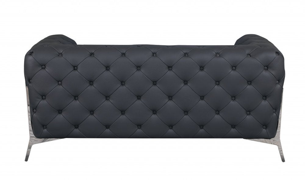 Loveseat de cuero italiano gris y plateado de 69"