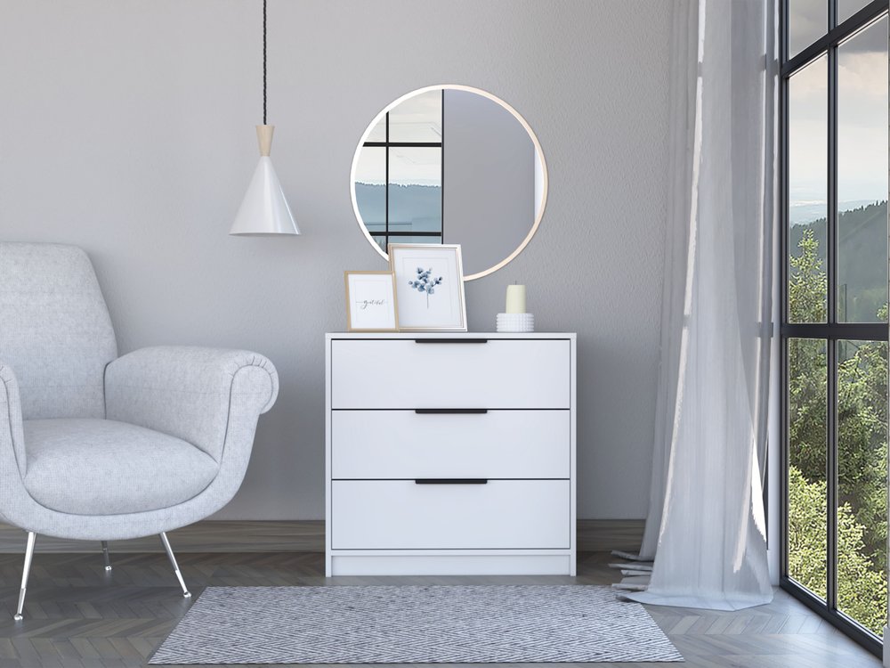 Cómoda estándar blanca de tres cajones de 28"