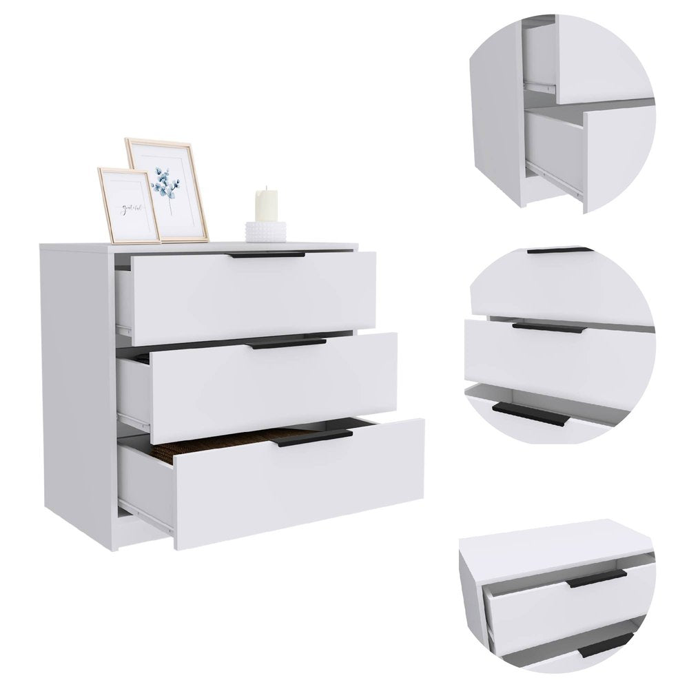 Cómoda estándar blanca de tres cajones de 28"