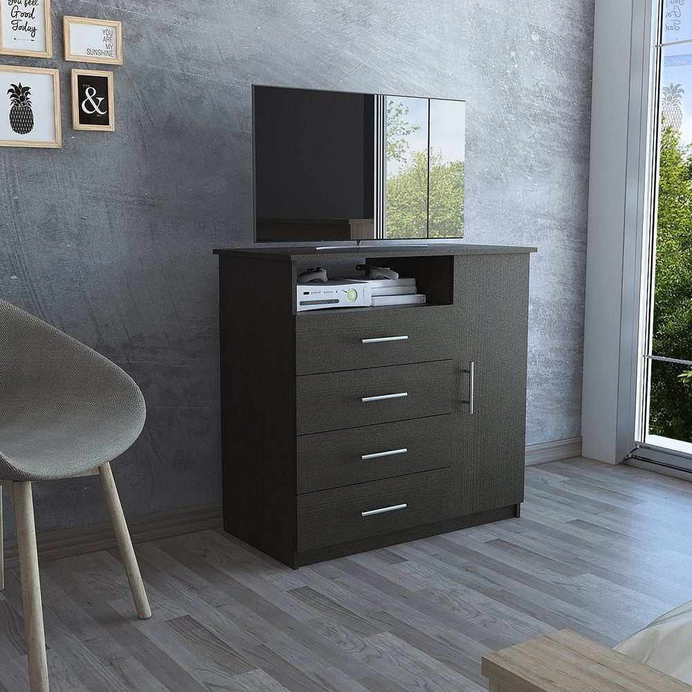 Cómoda combinada de cuatro cajones de madera manufacturada negra de 36"