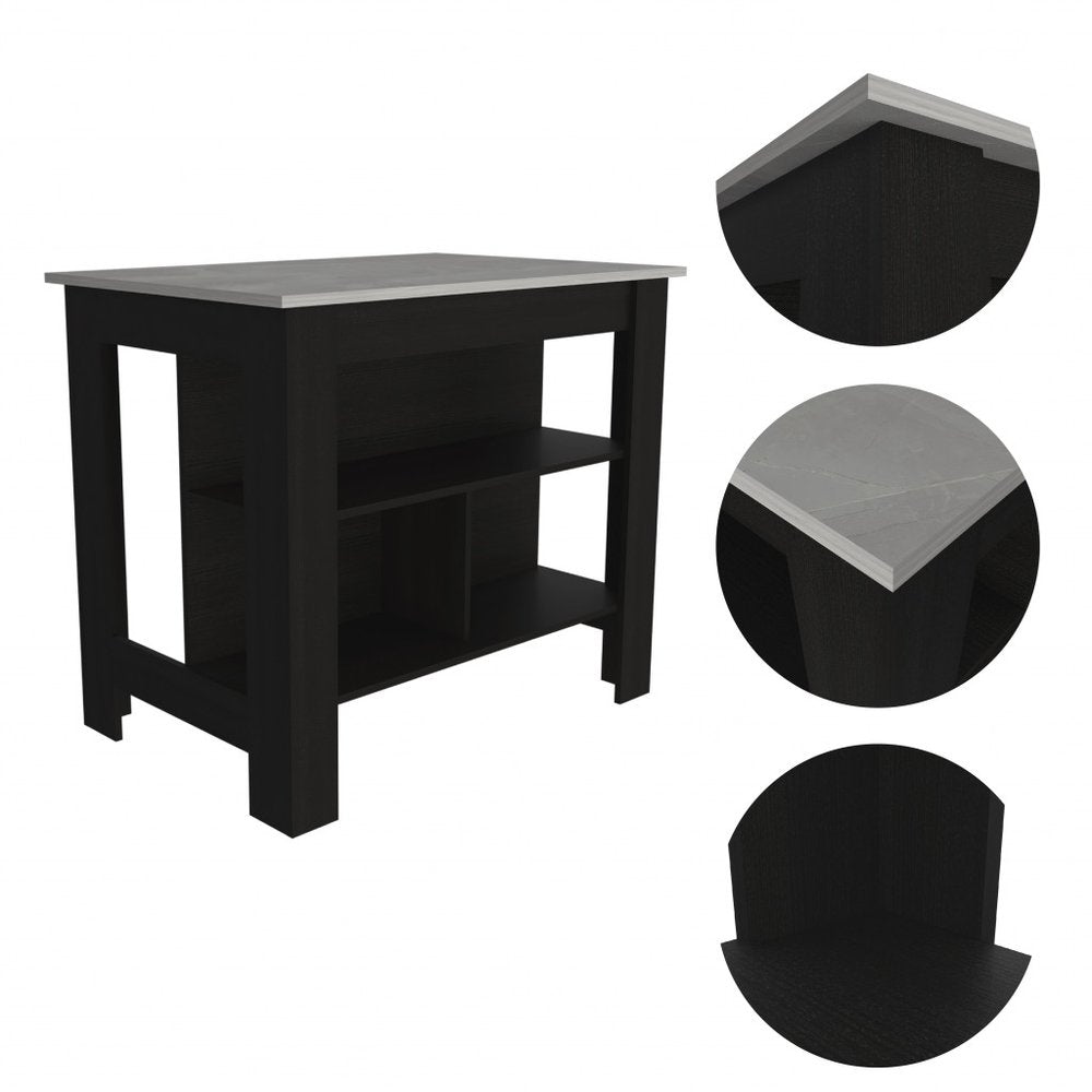 Isla de cocina de 41" en negro y marfil con almacenamiento