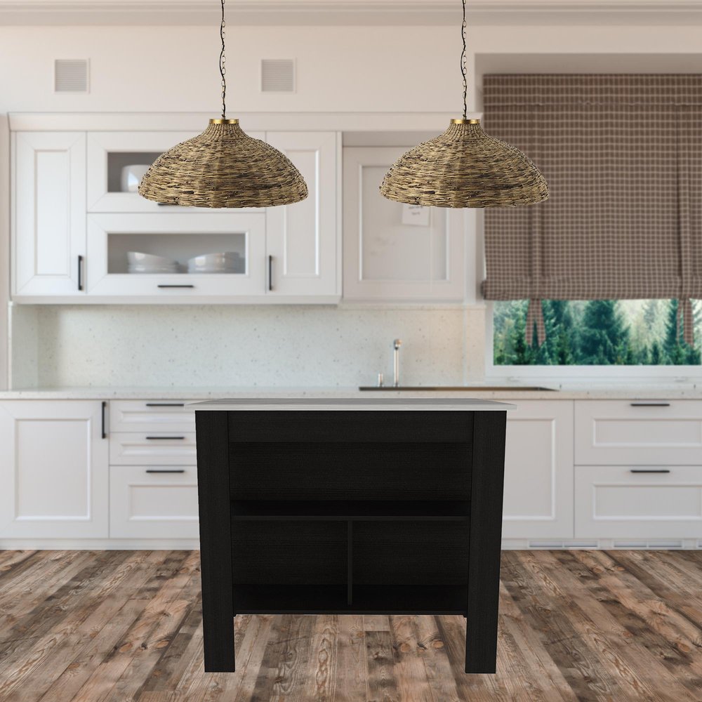 Isla de cocina de 41" en negro y marfil con almacenamiento