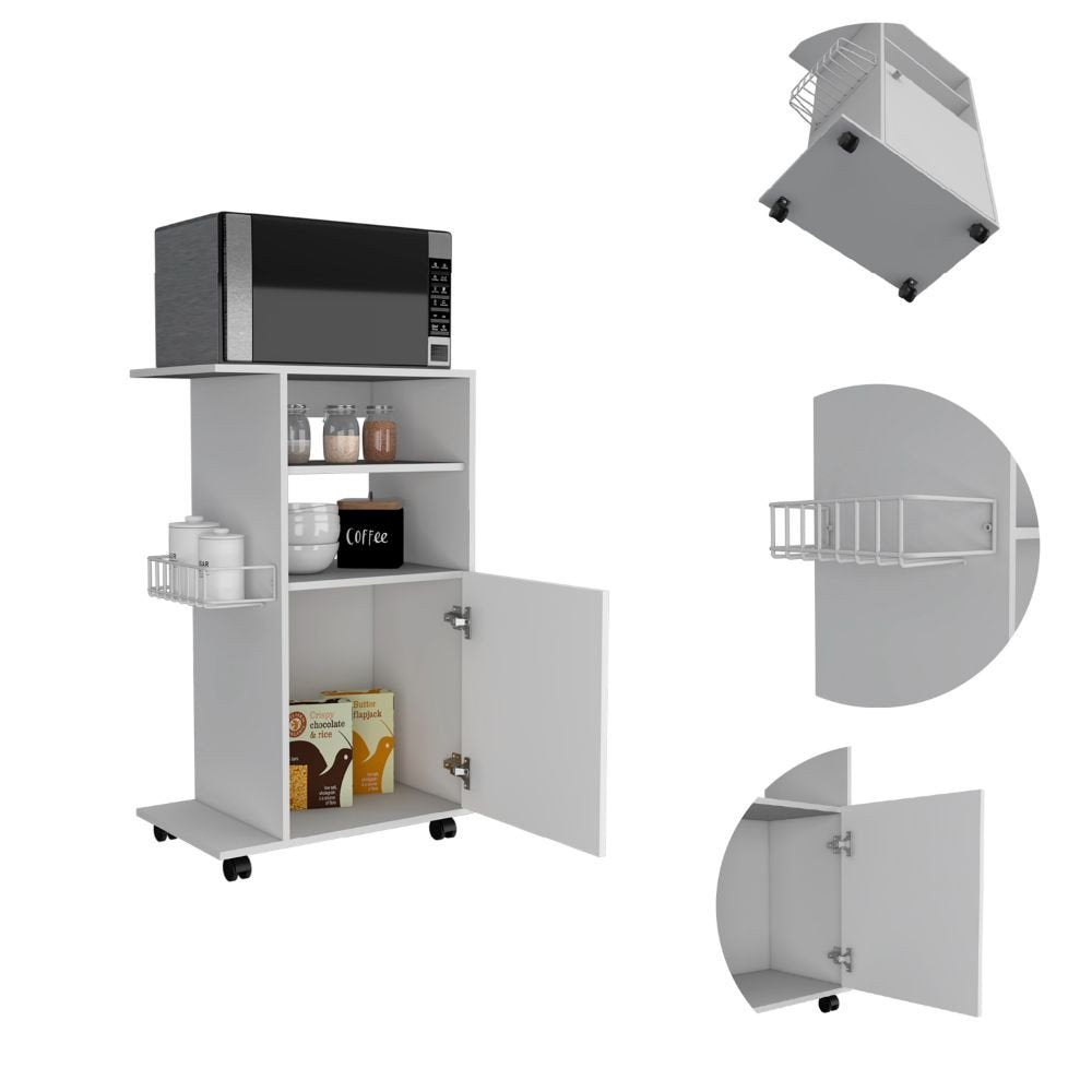 Carrito de cocina blanco con ruedas de 24" y almacenamiento