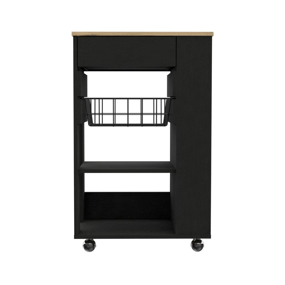 Carrito de cocina con ruedas de 22" en color negro y natural con almacenamiento