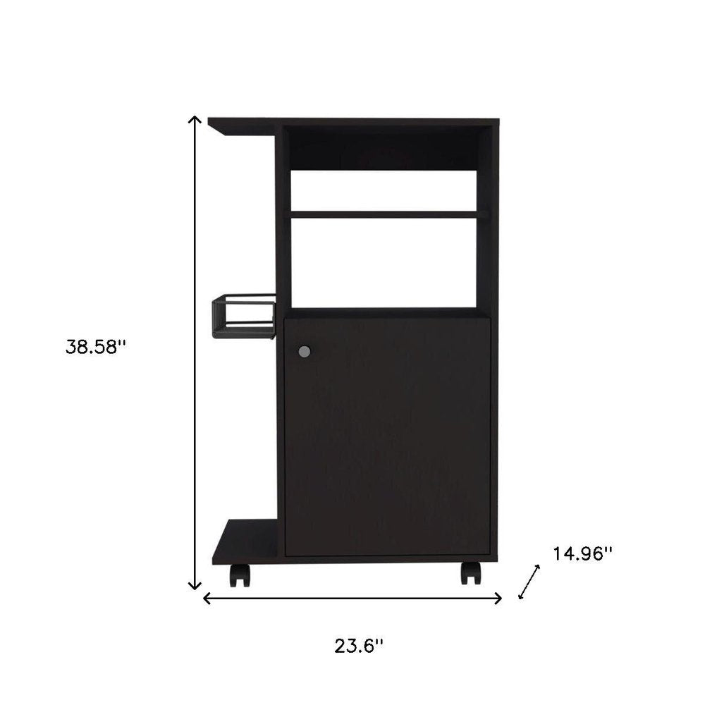 Carrito de cocina negro con ruedas de 24" y almacenamiento