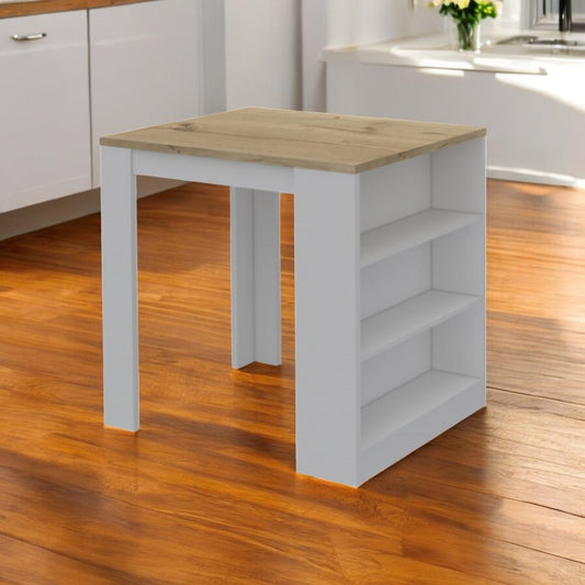 Isla de cocina blanca y natural de 36" con almacenamiento
