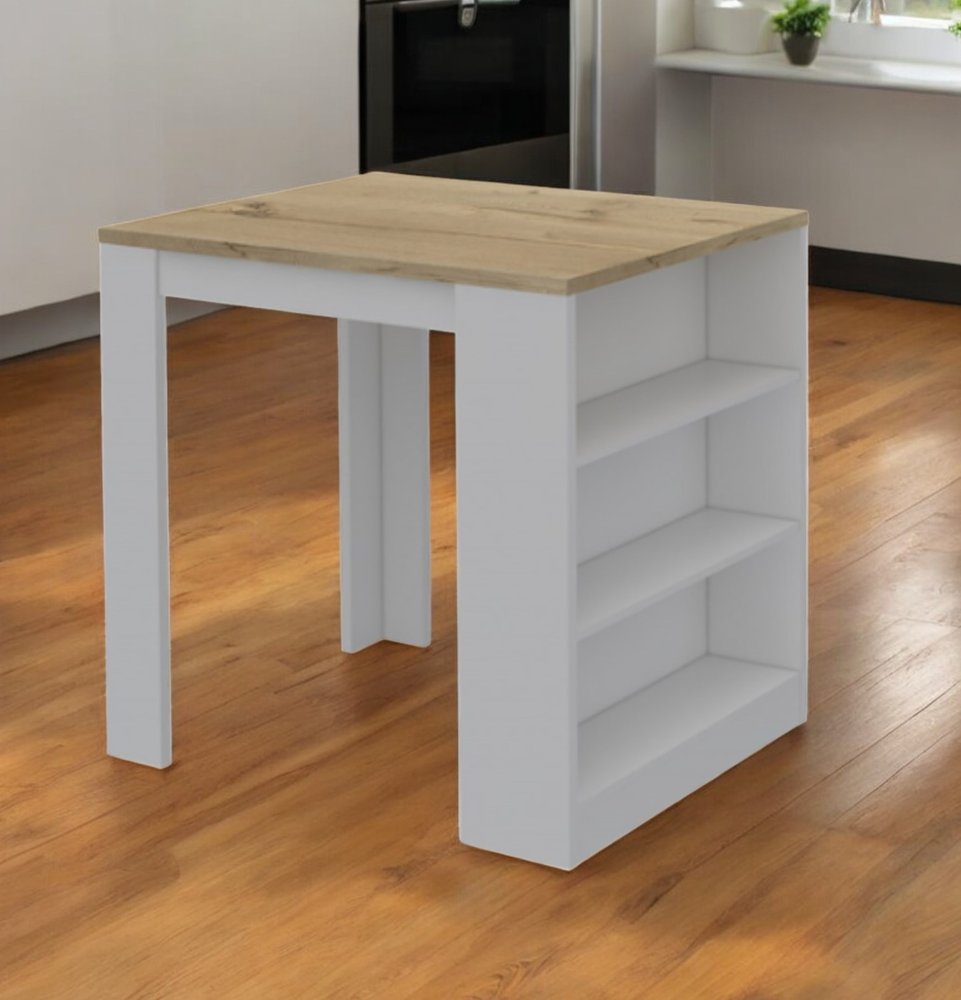 Isla de cocina blanca y natural de 36" con almacenamiento