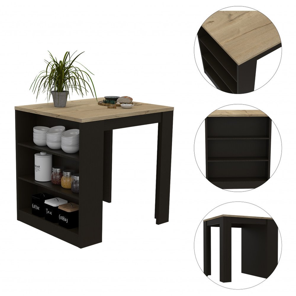 Isla de cocina de 36" en negro y natural con almacenamiento
