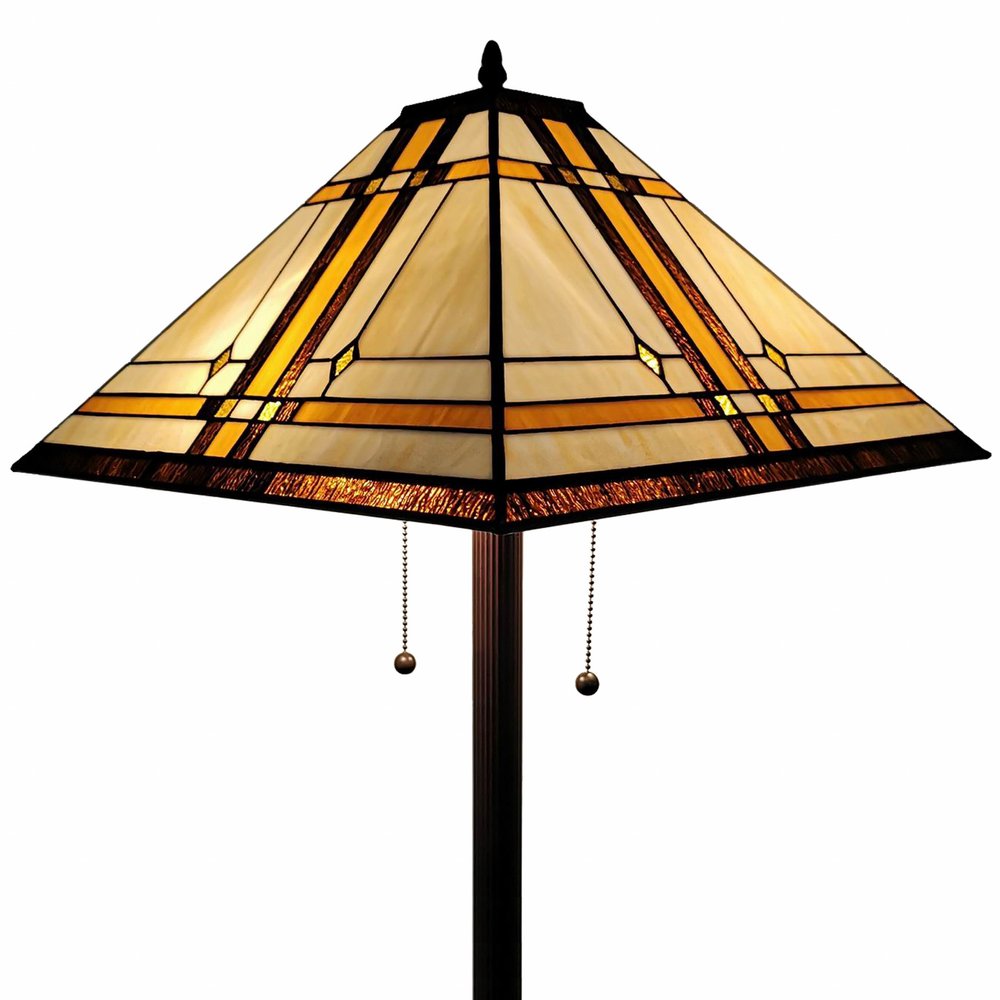 Lámpara de pie de dos luces de 62" en marrón y blanco con pantalla cónica de vidrio marrón y blanco