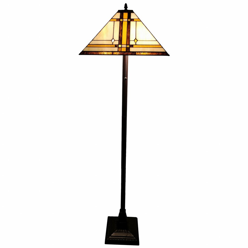 Lámpara de pie de dos luces de 62" en marrón y blanco con pantalla cónica de vidrio marrón y blanco