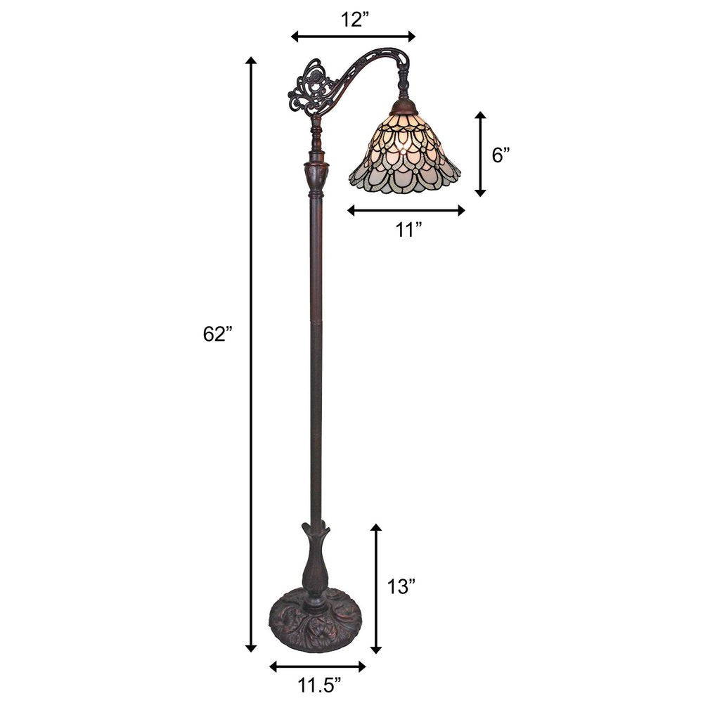 Lámpara de pie tradicional marrón de 62" con pantalla de vidrio tintado blanco
