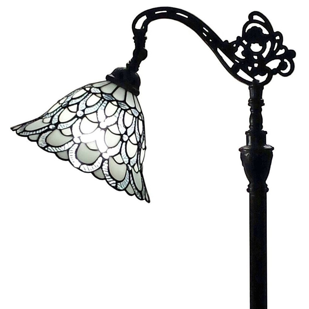 Lámpara de pie tradicional marrón de 62" con pantalla de vidrio tintado blanco
