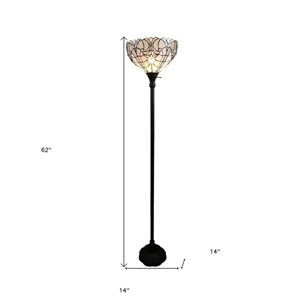 Lámpara de pie Torchiere marrón de 62" con pantalla de cúpula de vidrio estilo Tiffany blanca