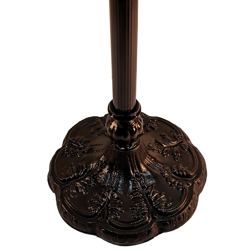 Lámpara de pie Torchiere de 62" en marrón y blanco con pantalla de cúpula de cristal con forma de pluma de pavo real blanca