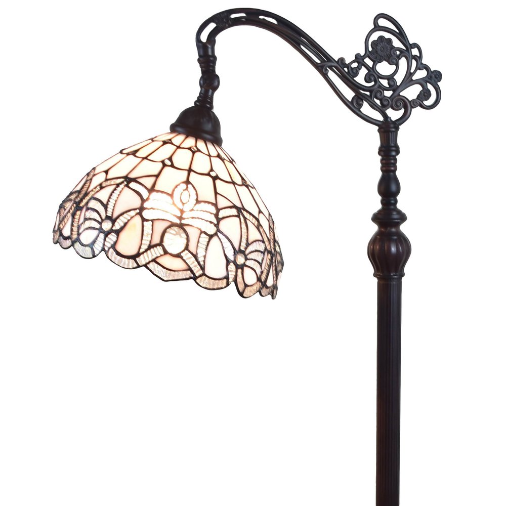 Lámpara de pie Torchiere de 62" en marrón y blanco con pantalla de cúpula de vidrio con flores blancas