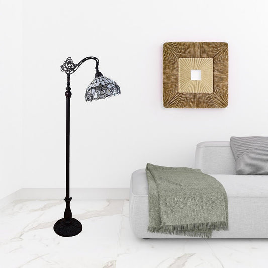 Lámpara de pie Torchiere de 62" en marrón y blanco con pantalla de cúpula de vidrio con flores blancas
