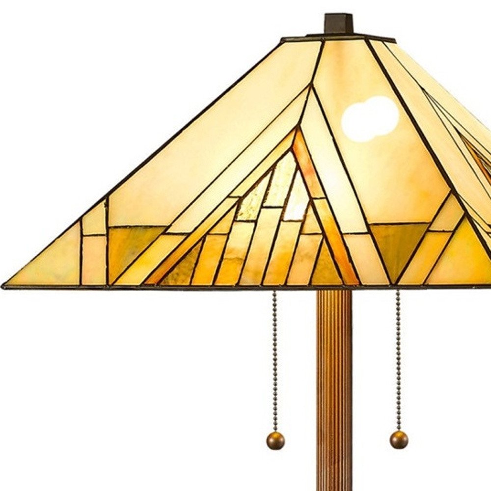 Lámpara de pie geométrica de vidrio tintado de 62" con dos luces en beige y marrón